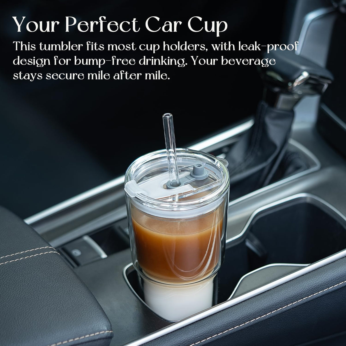 KEMORELA travel-ready glass tumbler with secure lid for on-the-go