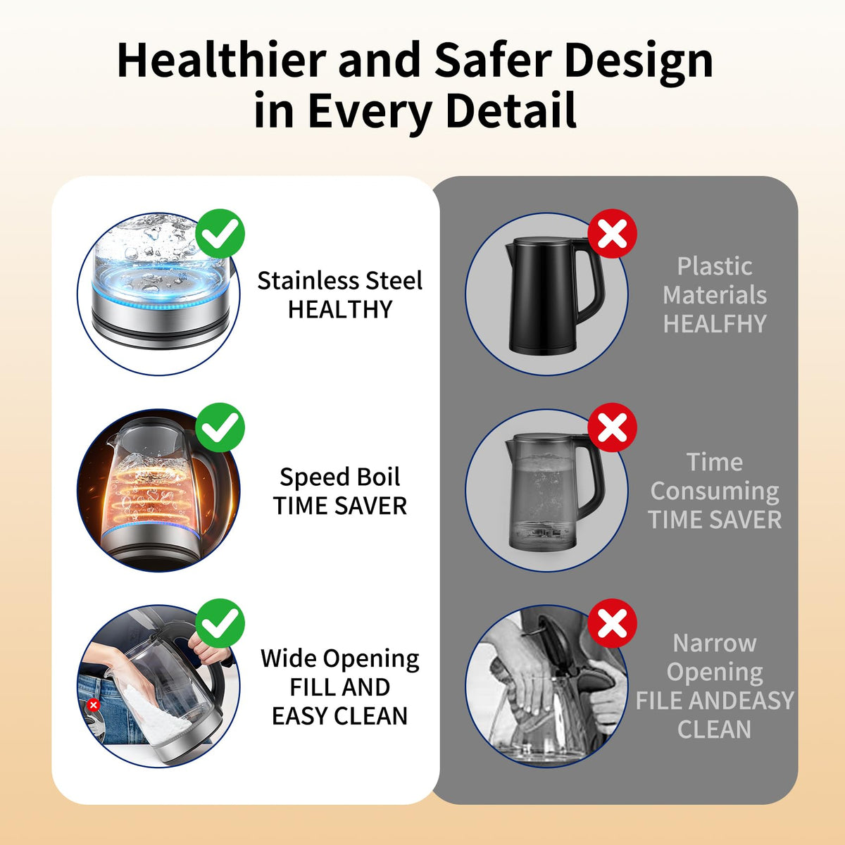 Kemzez Electric Kettle Glass 2L 360° base for flexible placement and serving.
