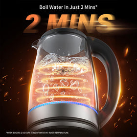Kemzez Electric Kettle Glass 2L boiling in minutes for fast morning tea.