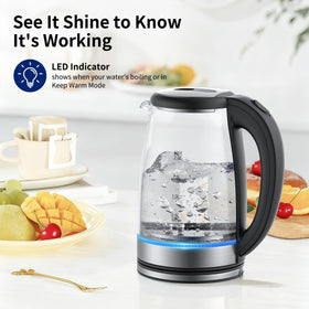 Kemzez Electric Kettle Glass 2L removable lid for thorough cleaning.