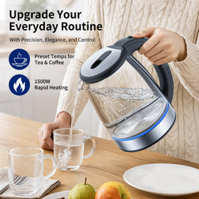 Kemzez Electric Kettle Glass 2L wide opening for easy filling and cleaning.