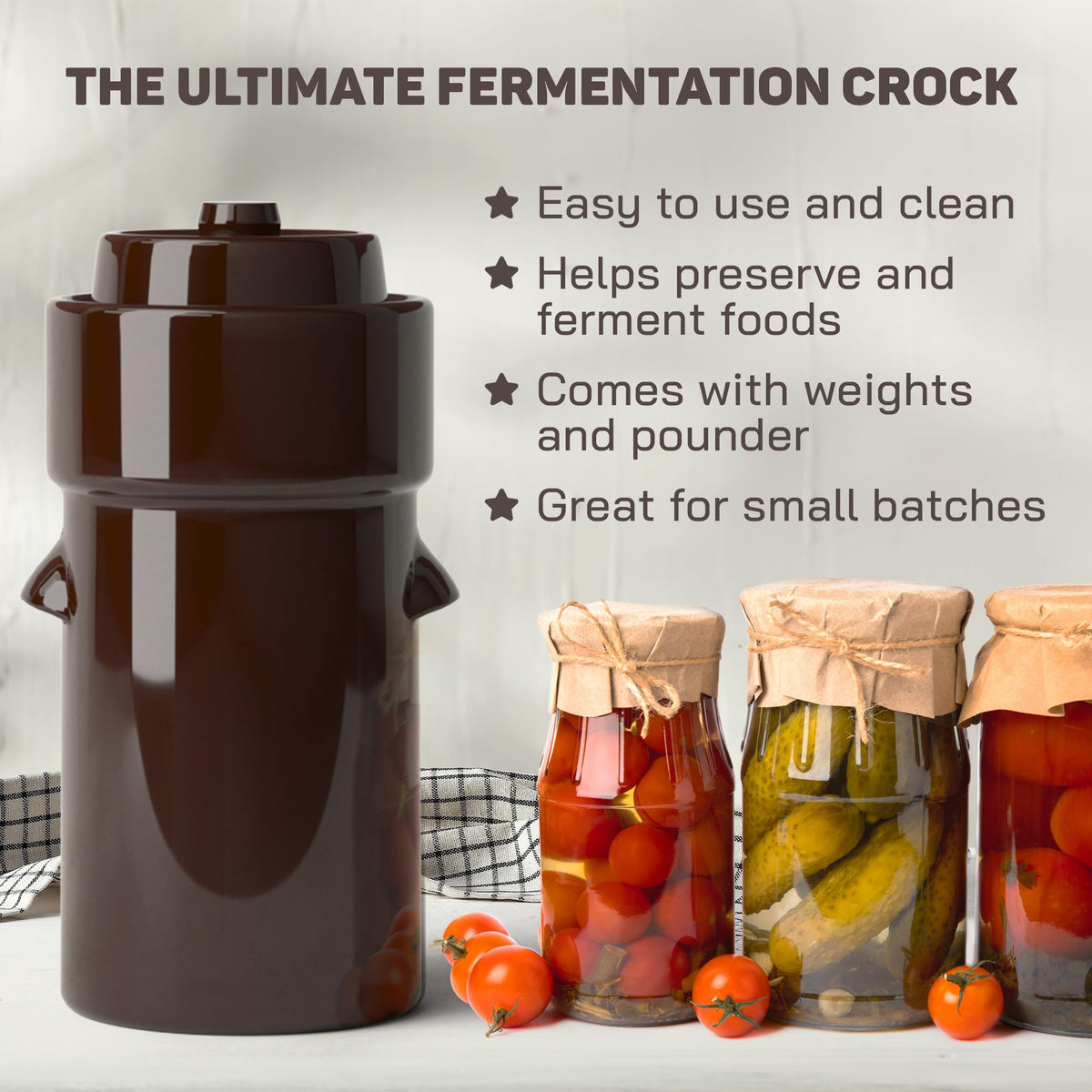 Kenley fermentation weights submerged keep vegetables fully covered for steady fermentation.