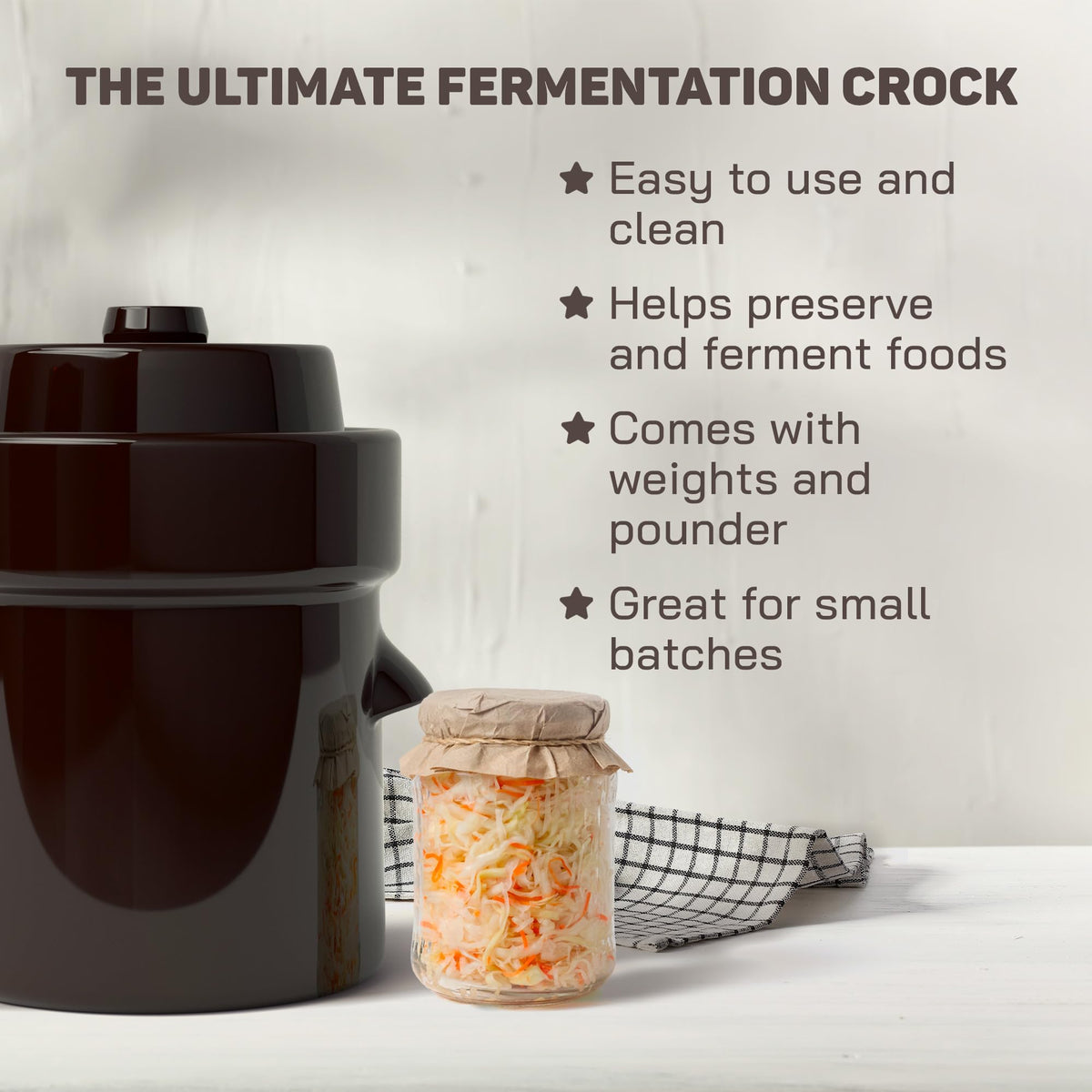 Kenley crock weights keep vegetables submerged during fermentation