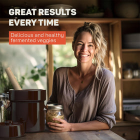 Kenley sauerkraut crock on kitchen counter for easy home fermentation
