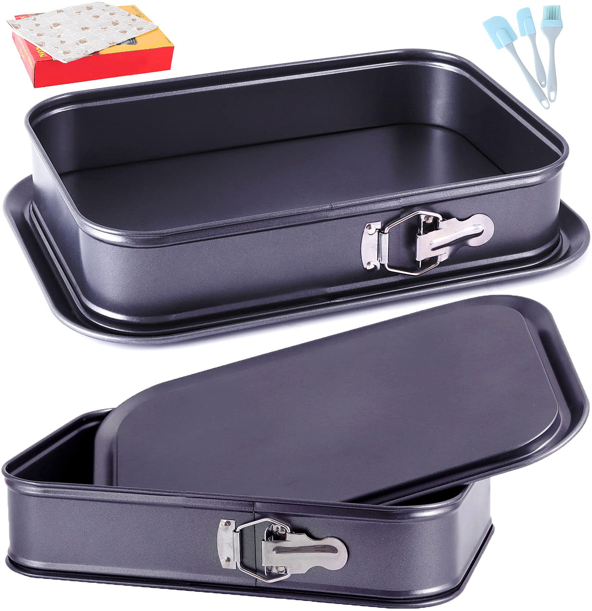 Kenond large springform cake pan with 14x11 rectangle for easy release and baking versatility.