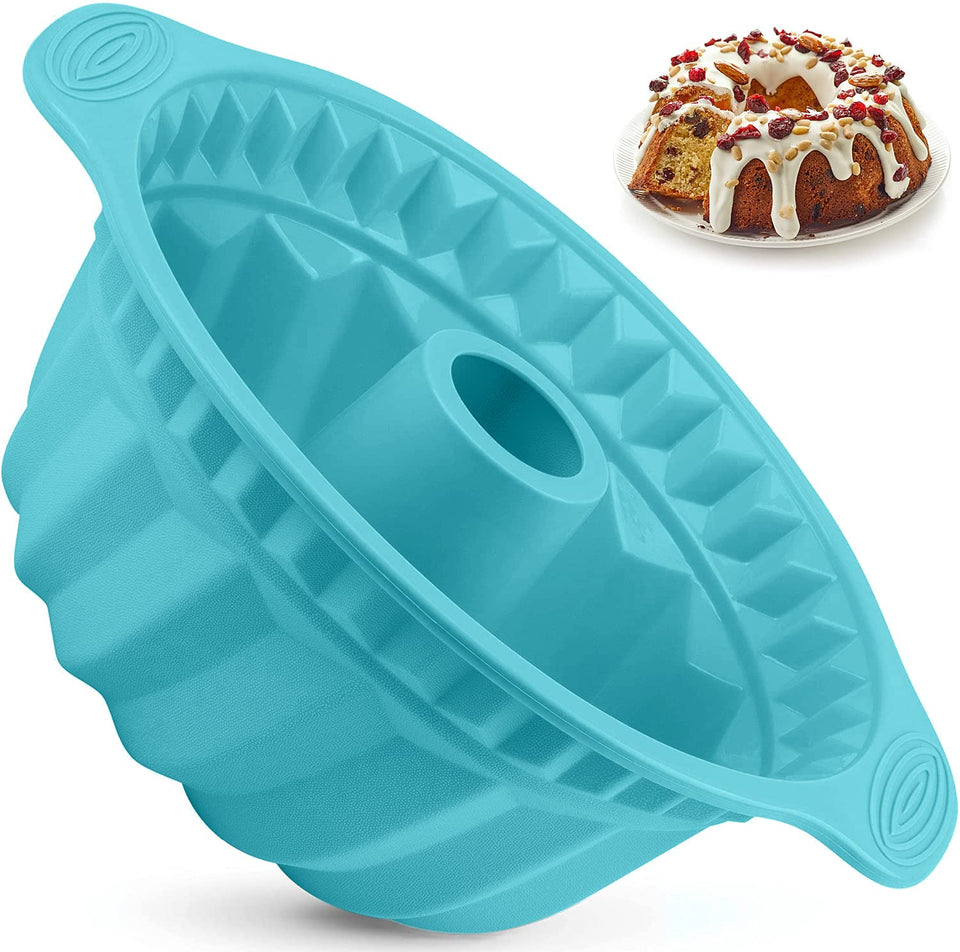 Kenond silicone fluted pan front view with blue non-stick finish.