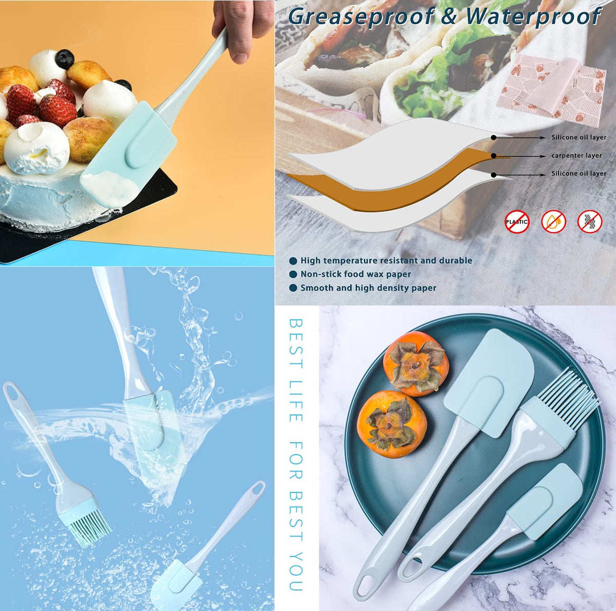 Kenond silicone scraper set in sky blue for gentle scraping and cleanup.
