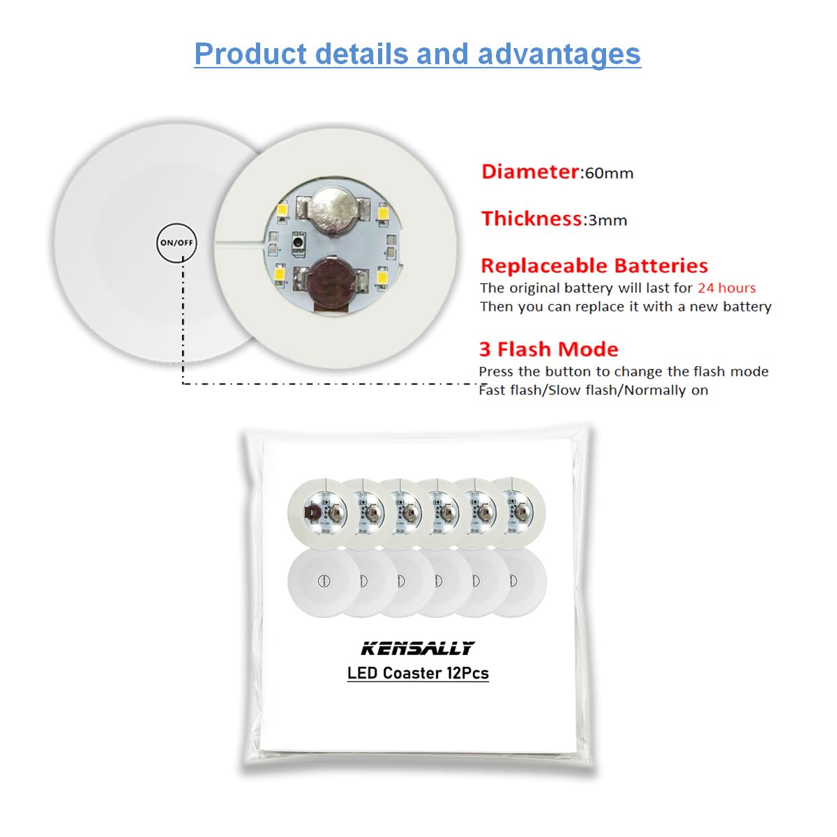 Kensally LED sticker lights brighten wine glasses with colorful mode options.