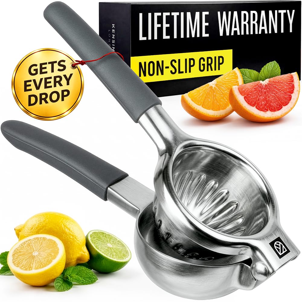 KENSINGTON LONDON lemon squeezer close-up shows durable stainless steel construction.