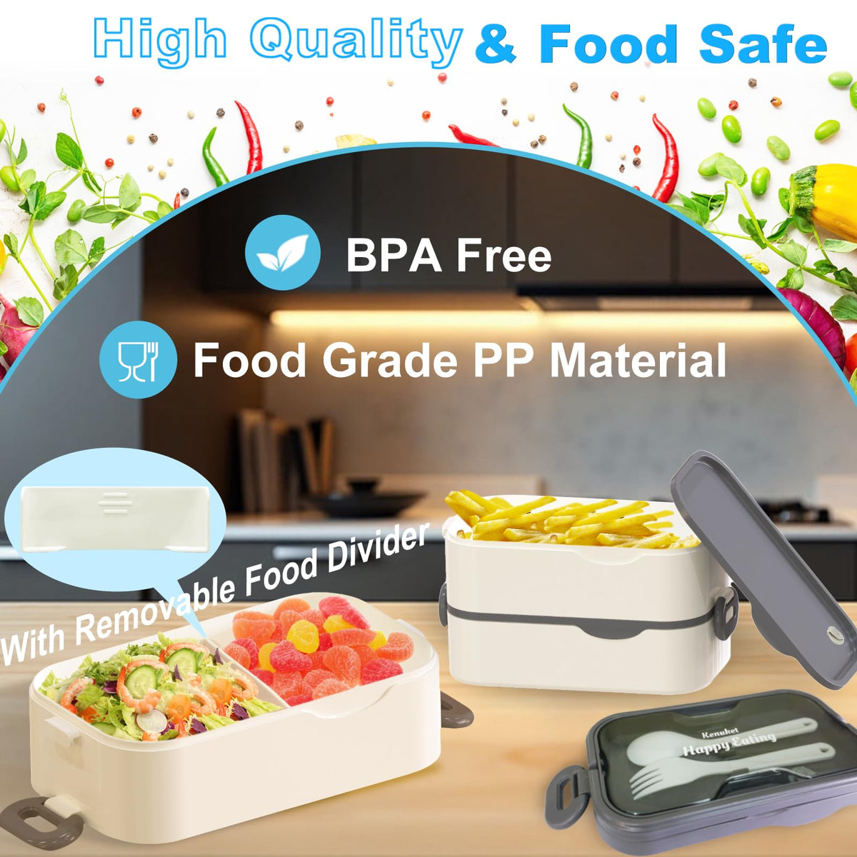 Kenuket bento box dividers and utensils for versatile portion control.