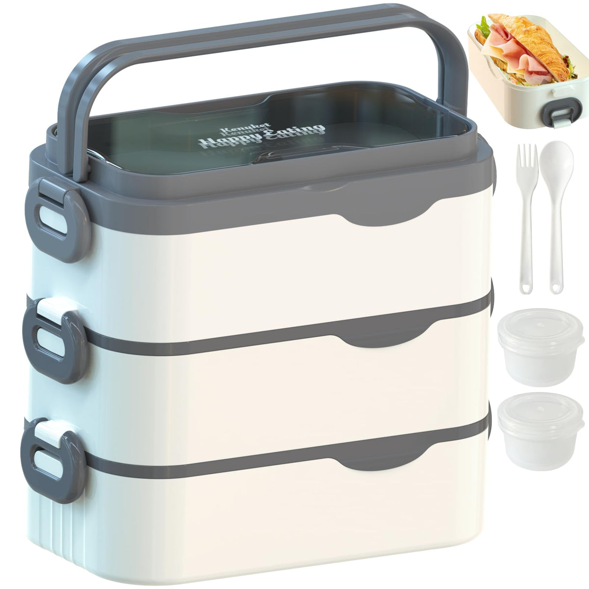 Kenuket bento box three-layer stack with large capacity for hearty meals.