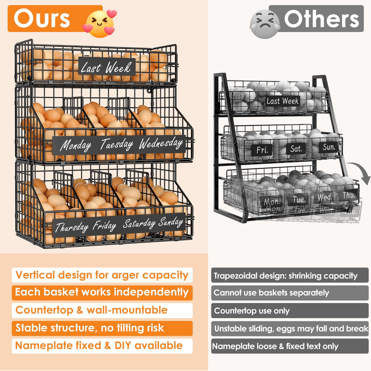 keomaisyto 3-tier stackable baskets saving space on the countertop