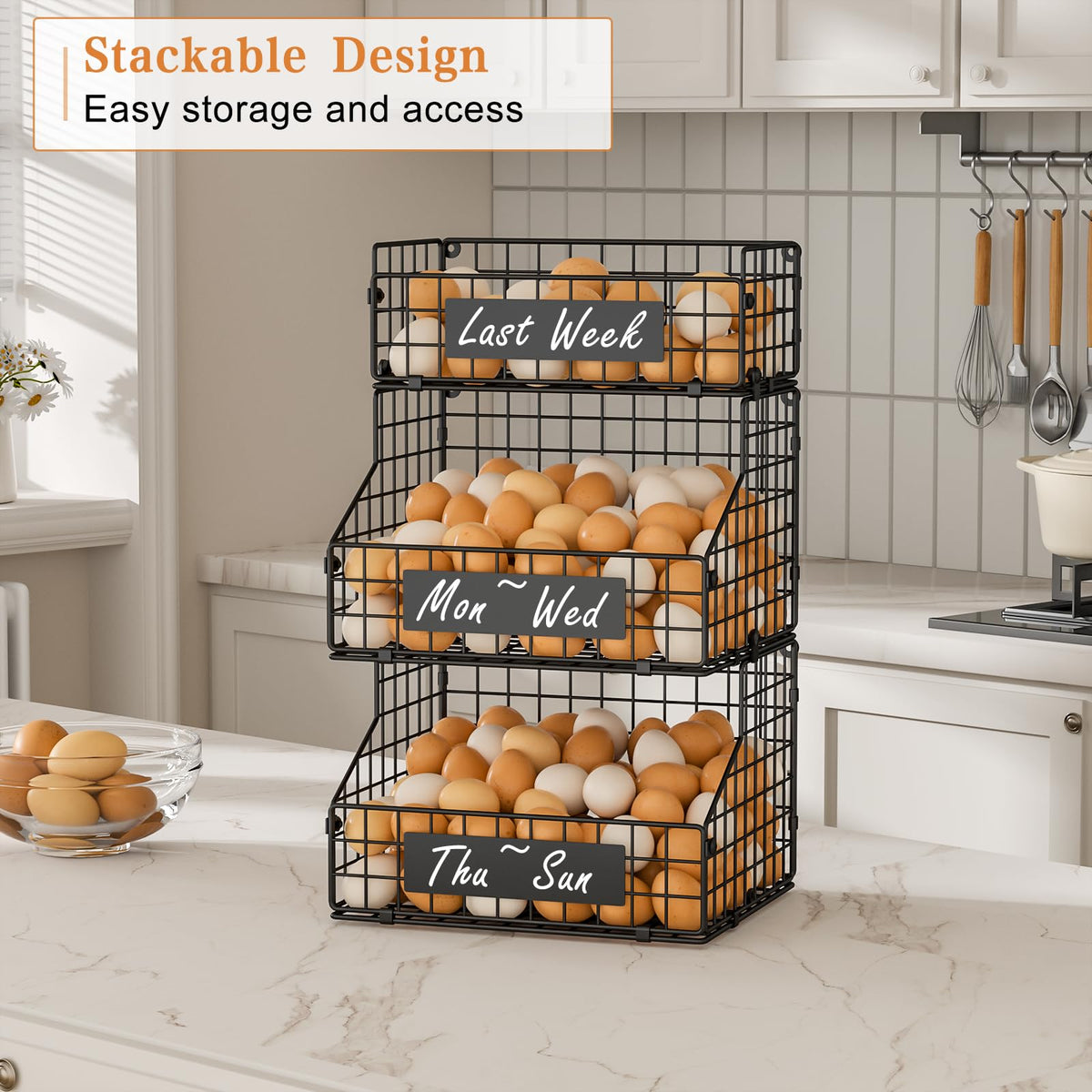 Keomaisyto kitchen pantry display stores eggs and produce.