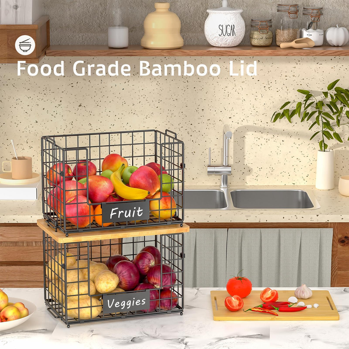 Keomaisyto under-sink organizer baskets maximize vertical storage in compact spaces.
