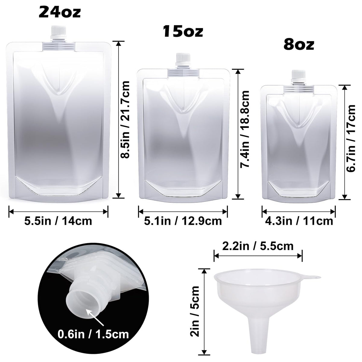 Keon flexible liquid pouches store juices and non-carbonated liquids safely.