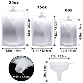 Keon flexible liquid pouches store juices and non-carbonated liquids safely.