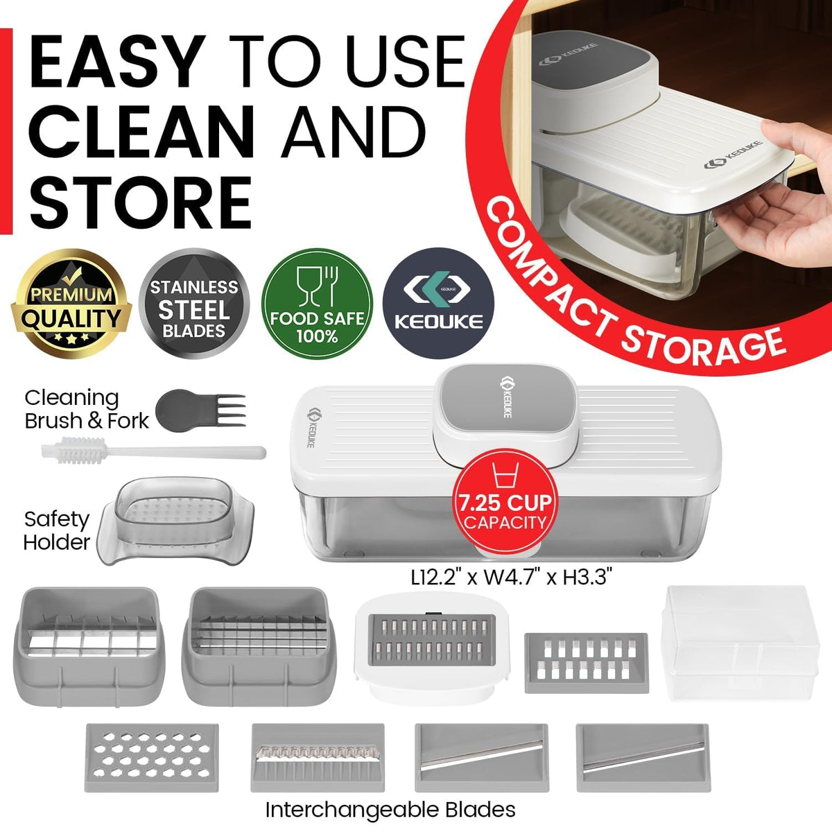 KEOUKE compact storage stores blades and holder neatly.