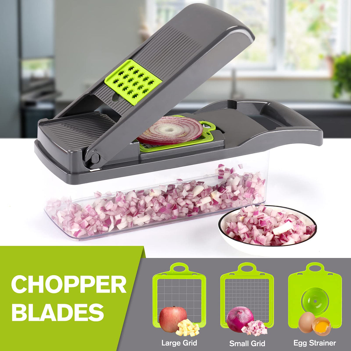 KEOUKE interchangeable blades set enables fast slicing, dicing, and chopping.