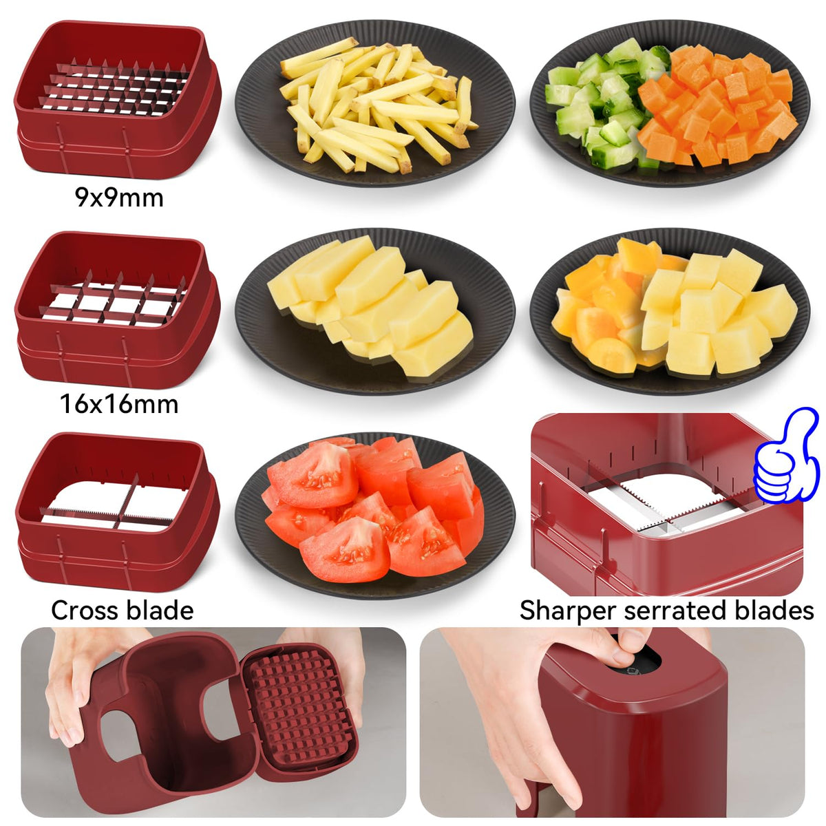 KEOUKE red chopper blade set enables precise 9mm, 12mm, and 35mm cuts.