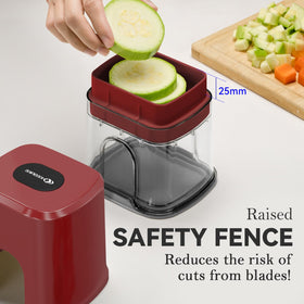 KEOUKE red vegetable chopper onions sliced safely with top lid and shield.