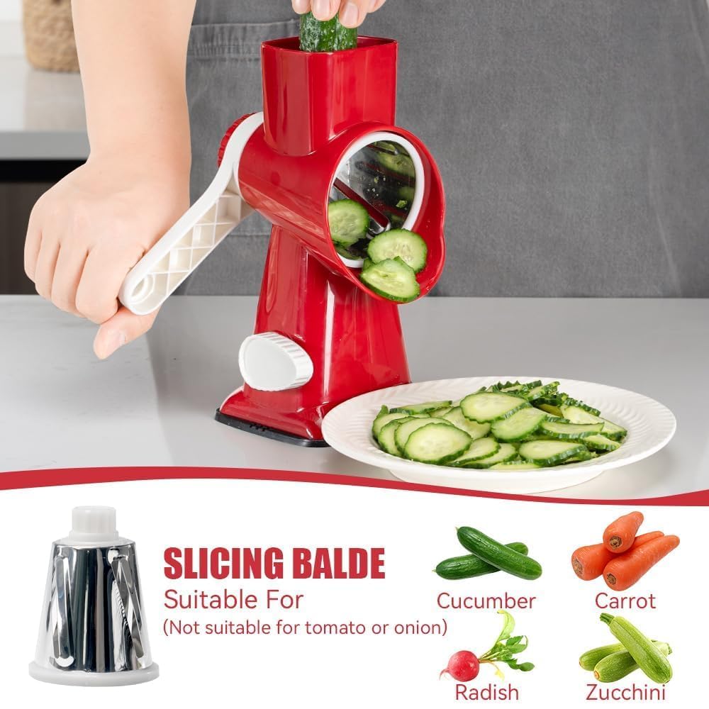 KEOUKE rotary cheese grater blades assembly allows versatile cuts for cheese and vegetables.