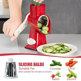 KEOUKE rotary cheese grater blades assembly allows versatile cuts for cheese and vegetables.