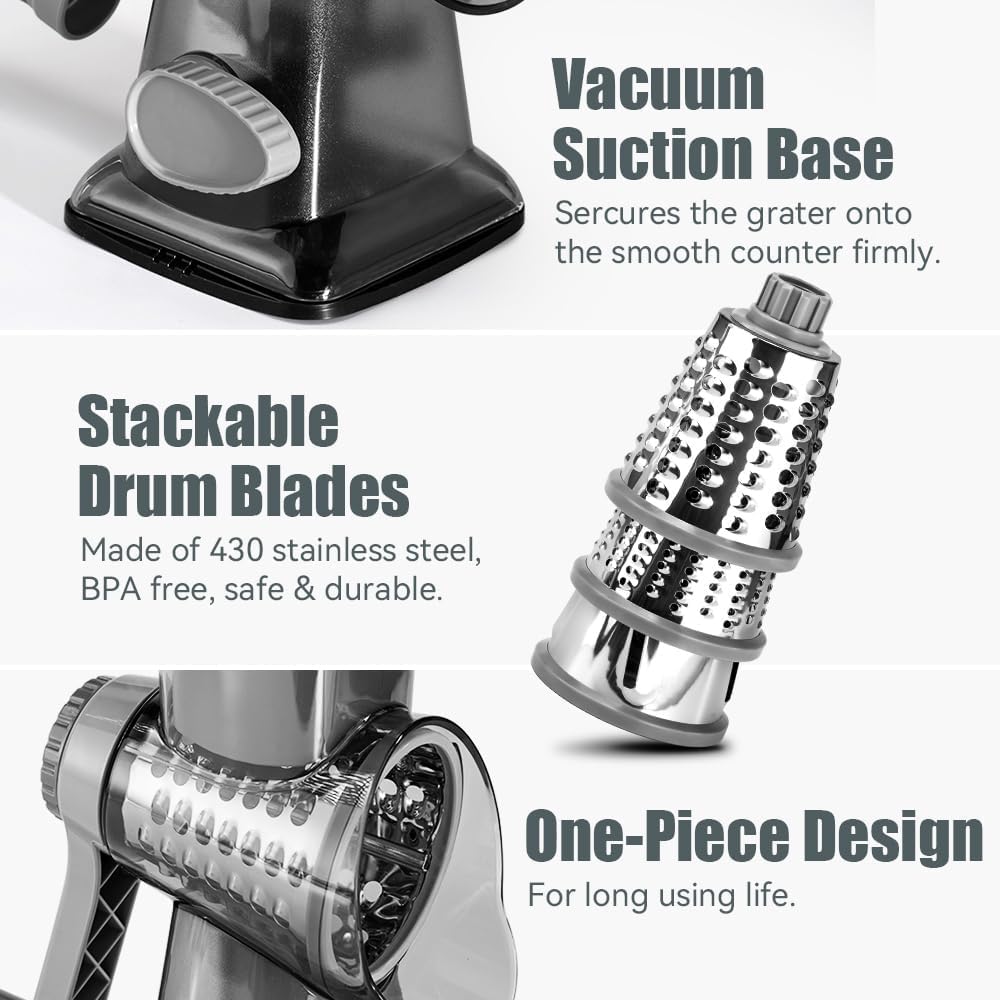 KEOUKE Rotary Cheese Grater dishwasher-safe parts for simple cleanup.