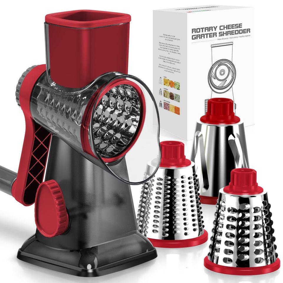 KEOUKE rotary cheese grater with handle, front view for easy shredding