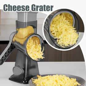 KEOUKE Rotary Cheese Grater in use on a kitchen counter for quick shredding.