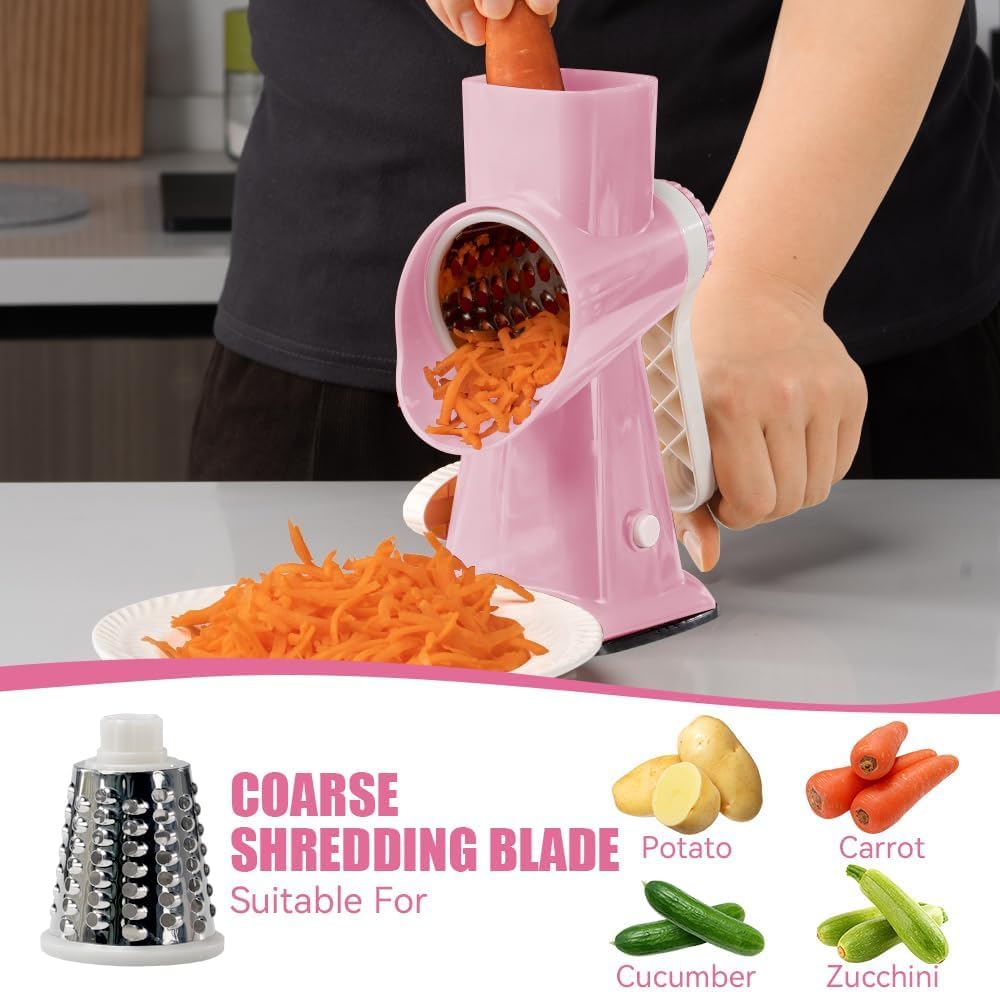 KEOUKE rotary cheese grater pink blades for precise cuts