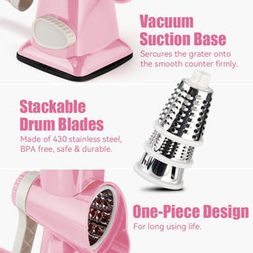 KEOUKE rotary cheese grater pink julienne slicing feature in action