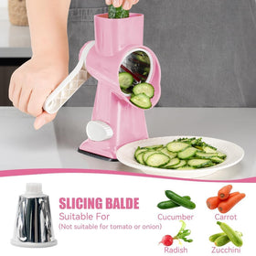 KEOUKE rotary cheese grater pink shredded cheese output ready for recipes