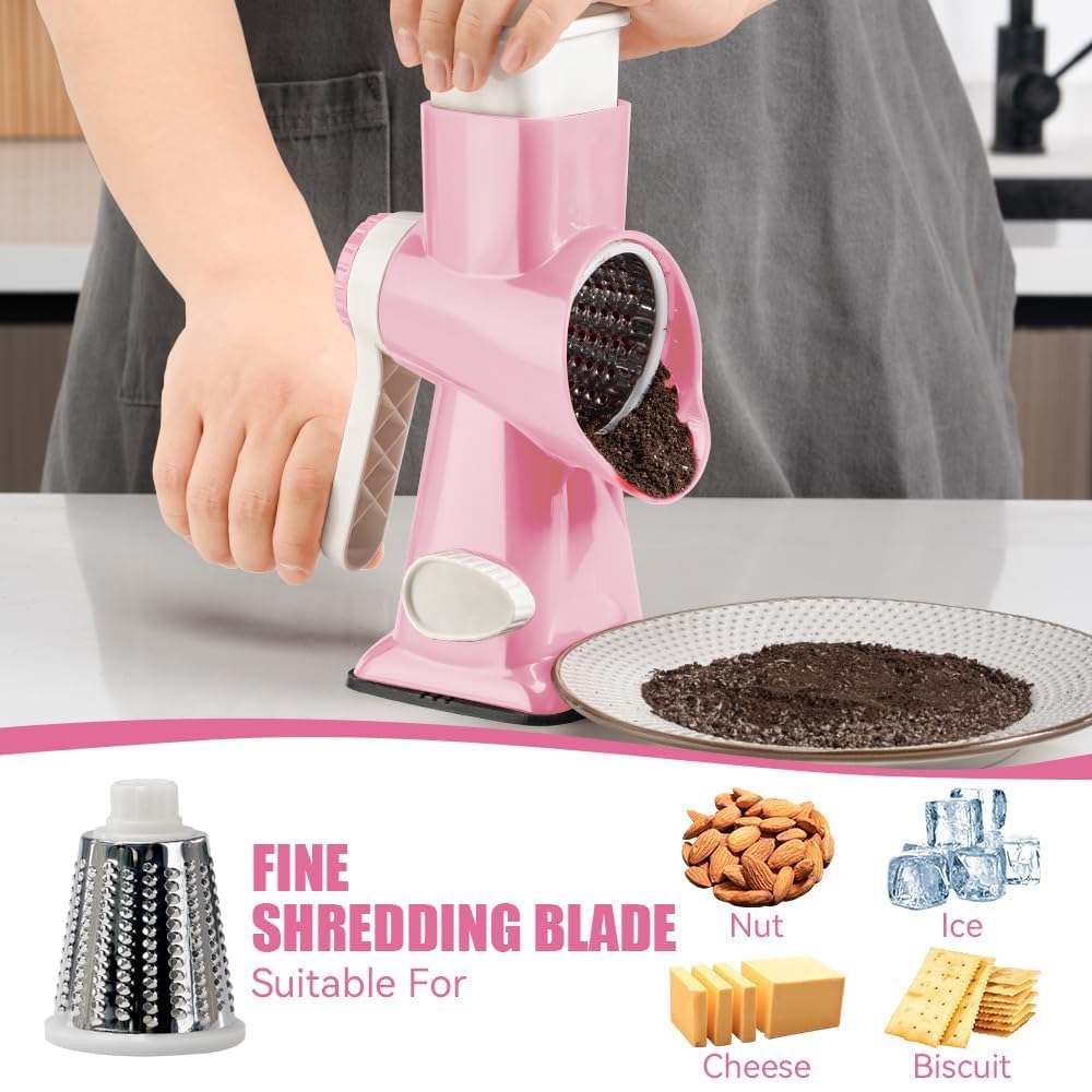 KEOUKE rotary cheese grater pink suction base stabilizing on a counter