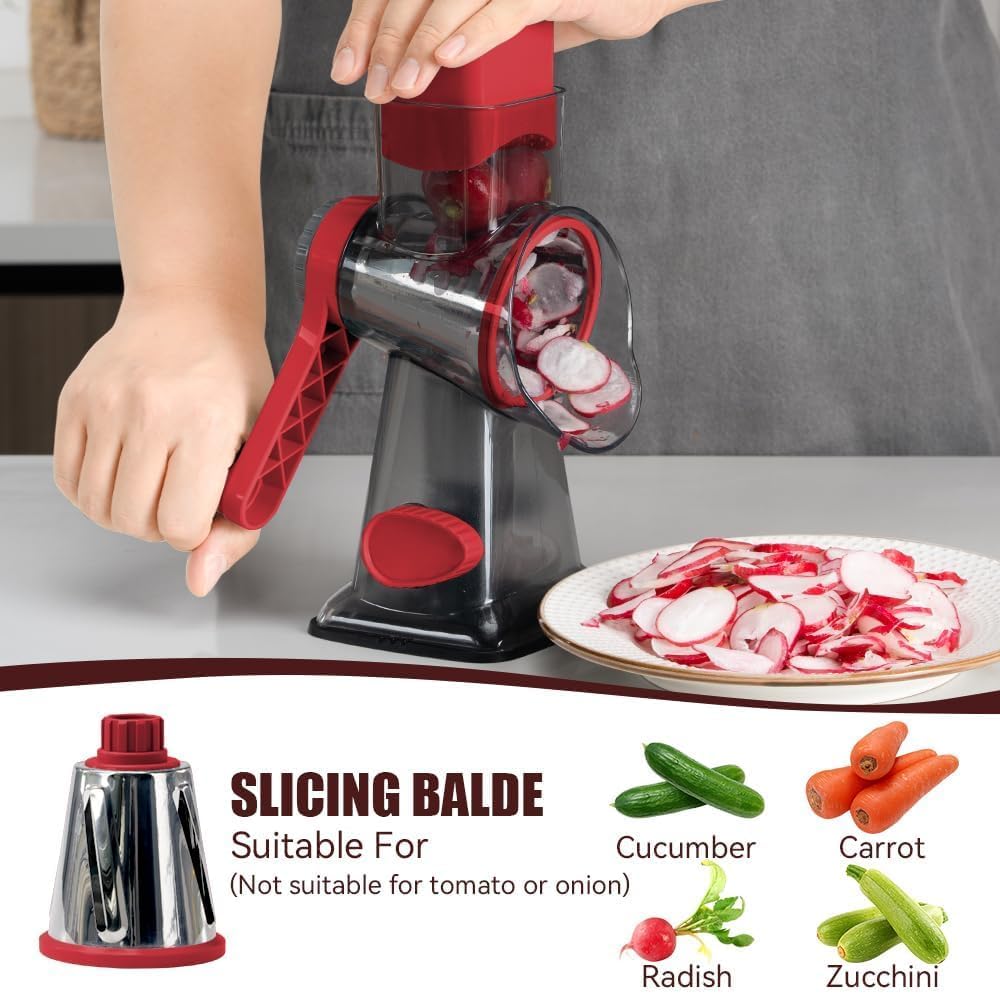 KEOUKE Rotary Cheese Grater Pro 6 in 1 drum system supports even shredding and fast prep.