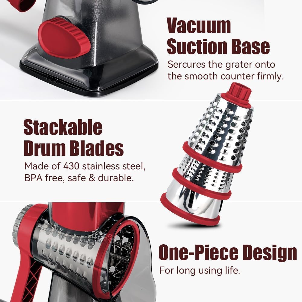 KEOUKE Rotary Cheese Grater Pro 6 in 1 compact design saves kitchen space and makes a thoughtful gift.