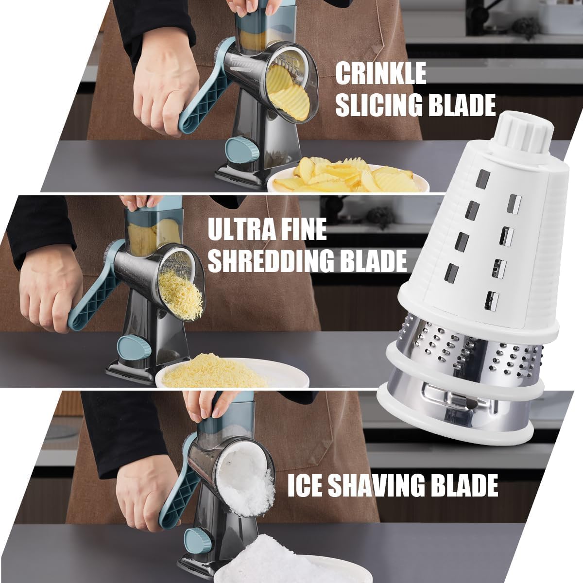 Keouke Pro 6-in-1 blades enable versatile shredding and slicing.