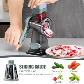 Vegetables sliced and julienned using Keouke rotary grater.