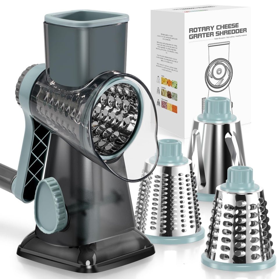 KEOUKE rotary cheese grater with transparent body for mess-free shredding