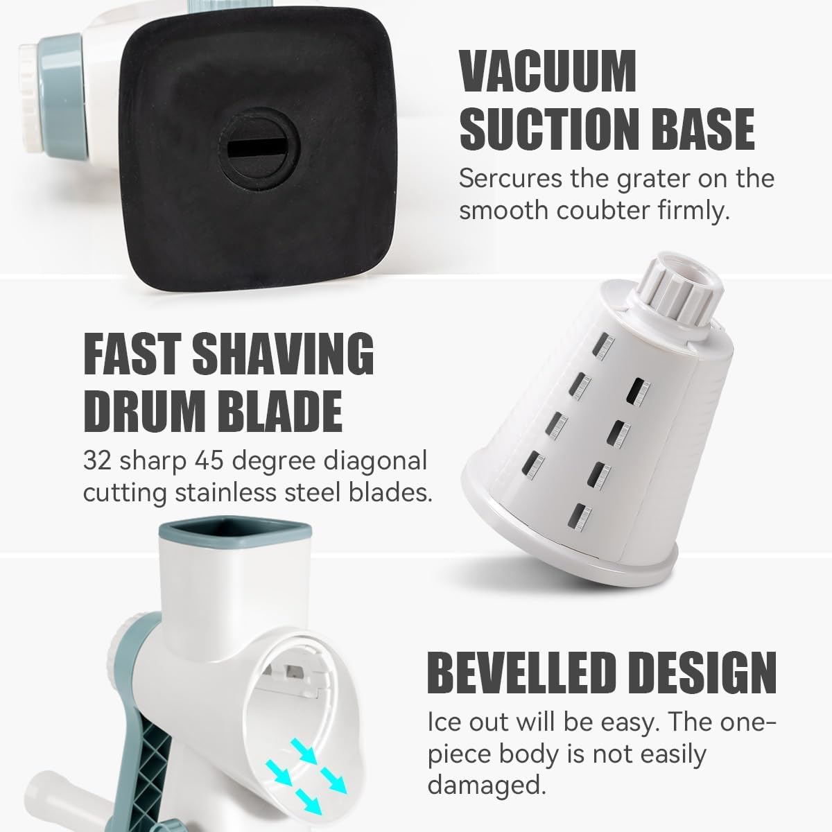 KEOUKE Rotary Ice Shaver easy-to-clean design simplifies post-use cleanup.