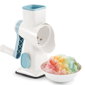 KEOUKE Rotary Ice Shaver white bowl shows fast, consistent shaved ice for smoothies.