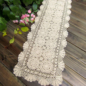 KEPSWET beige crochet table runner on dining table adds subtle texture.