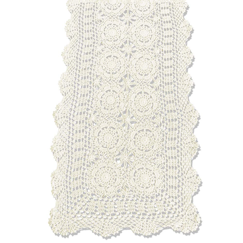 KEPSWET cotton handmade crochet lace table runner beige 14x36 enhances dining presentation.
