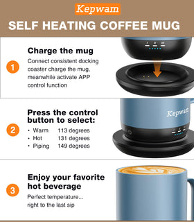 Kepwam app-control screen displays precise degree-by-degree temperature control