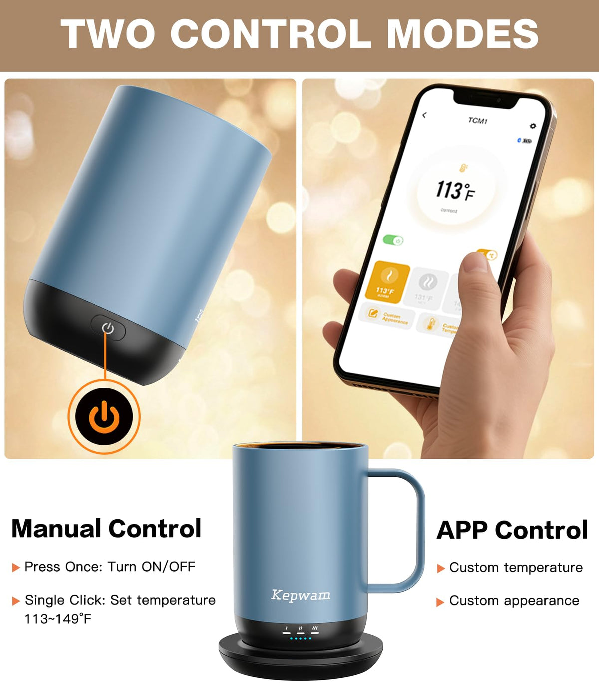 Kepwam mug button-control activated for instant warmth