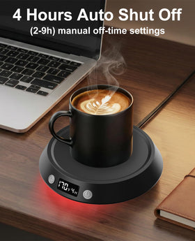 Kepwam mug warmer with auto shut-off timer to prevent forgotten power and save energy.