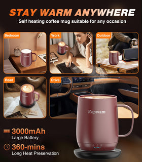 Kepwam Self-Heating Mug T2 ceramic matte finish with stainless steel body.