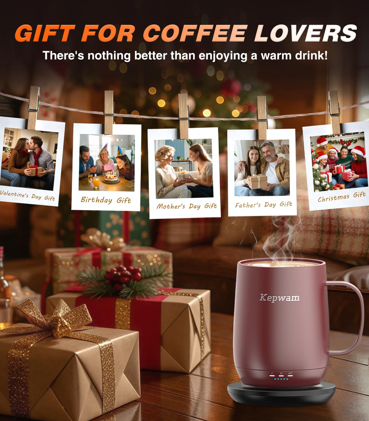 Kepwam Mug charging coaster enables ongoing warmth on desk.