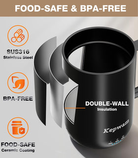 Kepwam mug hand-wash-safe design helps preserve internal components after routine cleaning