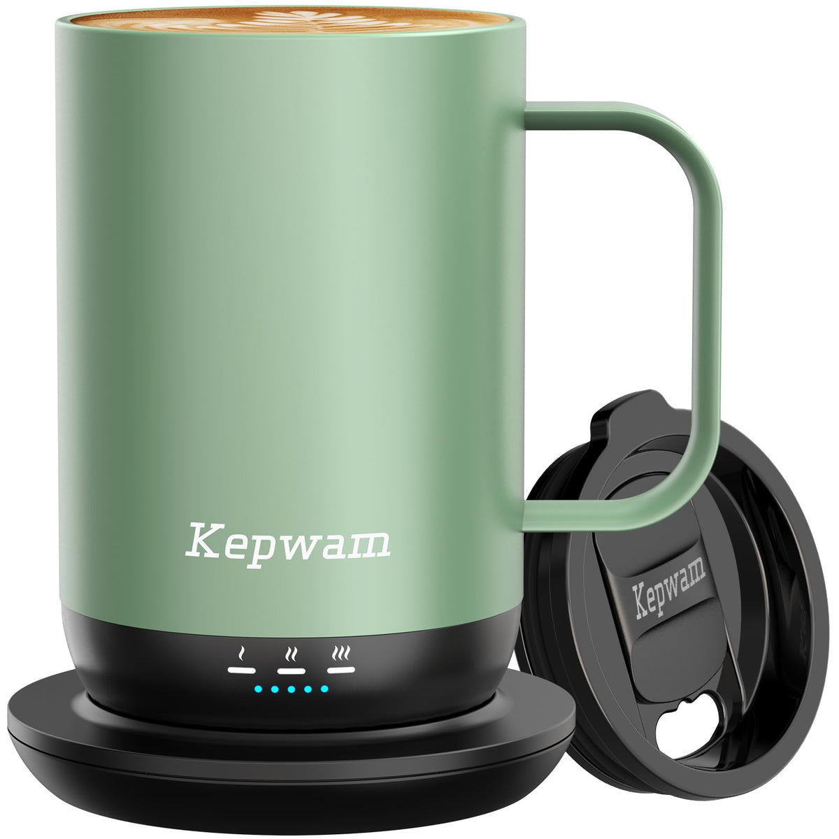 Kepwam self-heating mug front view showing 16oz capacity for all-day warmth