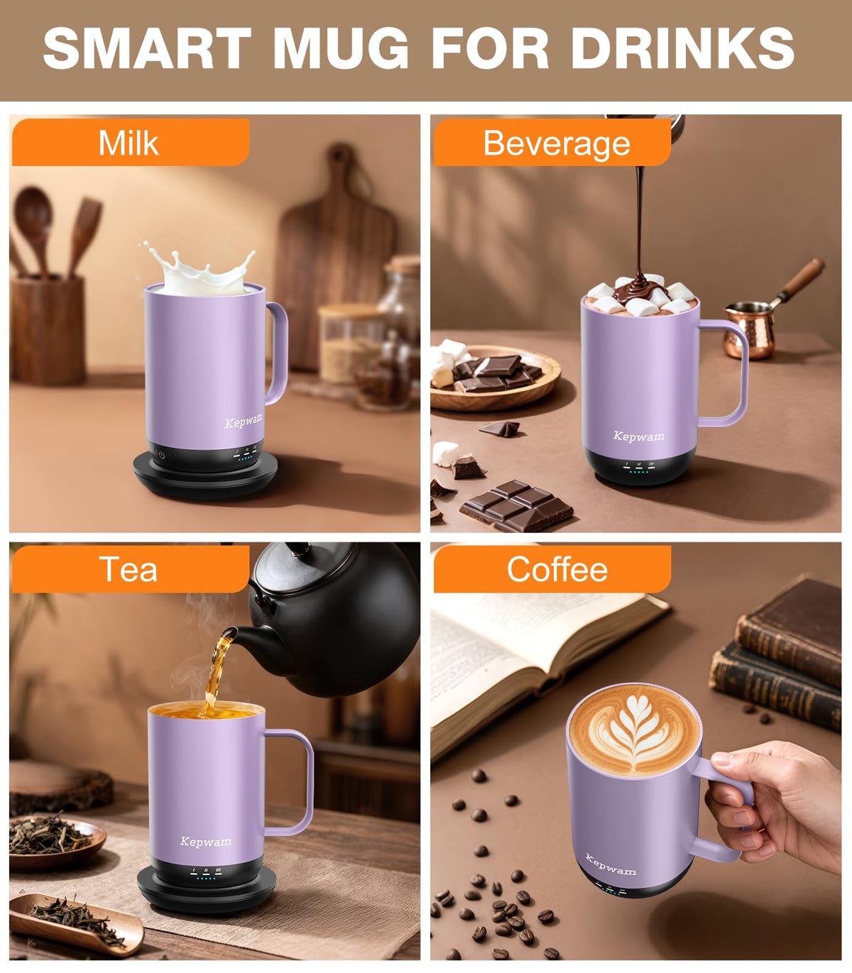 Kepwam mug in office setting keeping drinks ready while working